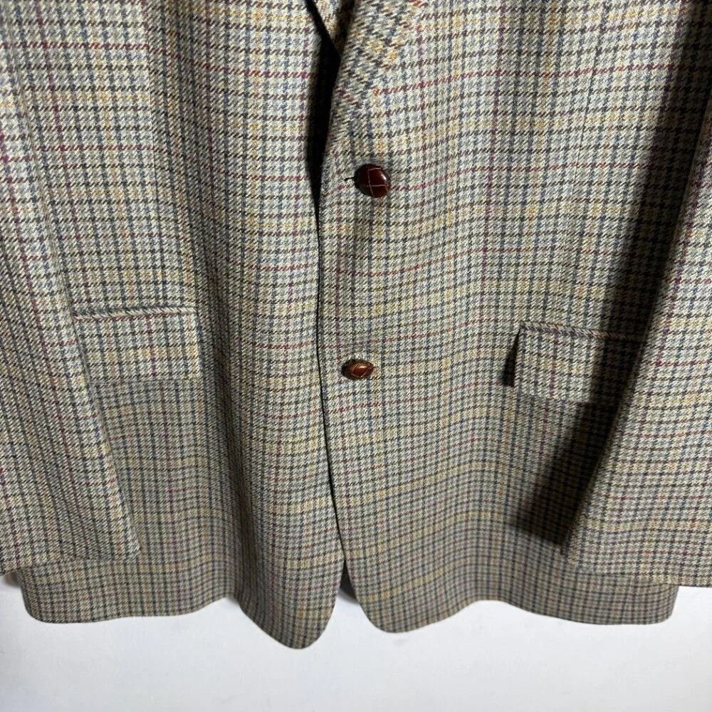 Austin Reed Wool Houndstooth Sport Coat Dinner Jacket Blazer Men's Size 44L Tan
